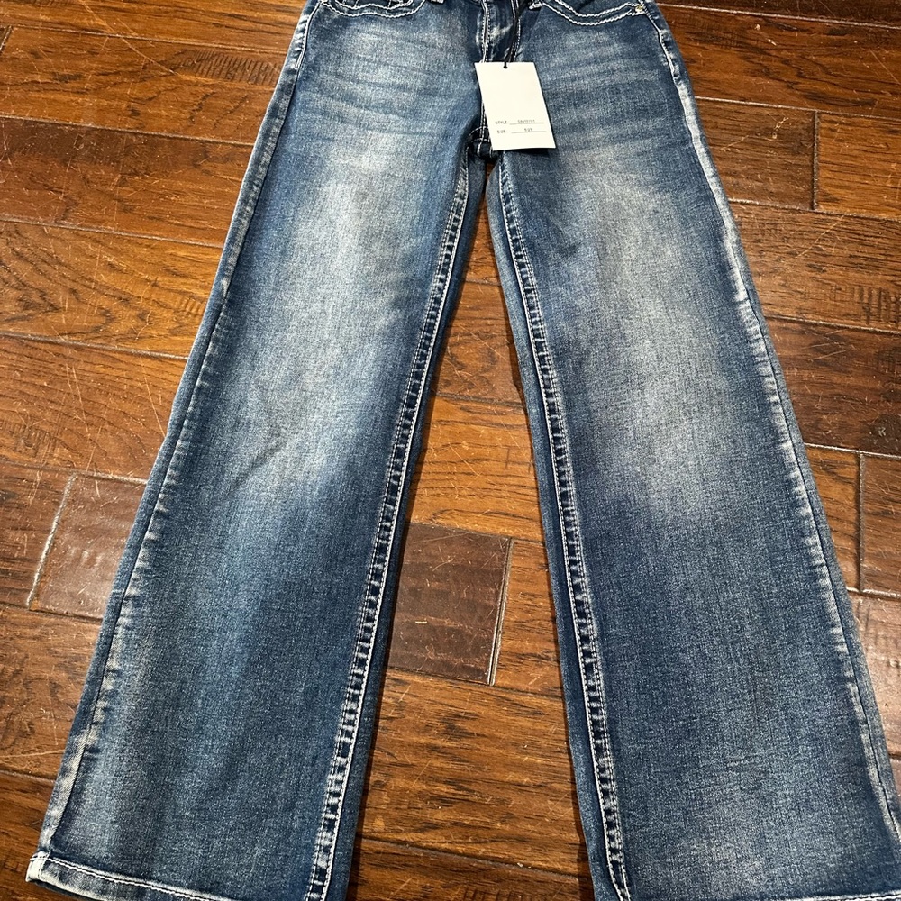 Telepatia Women’s Stylish Indigo Wide‎ Leg Jeans size 5/27 dark acid wash NWT